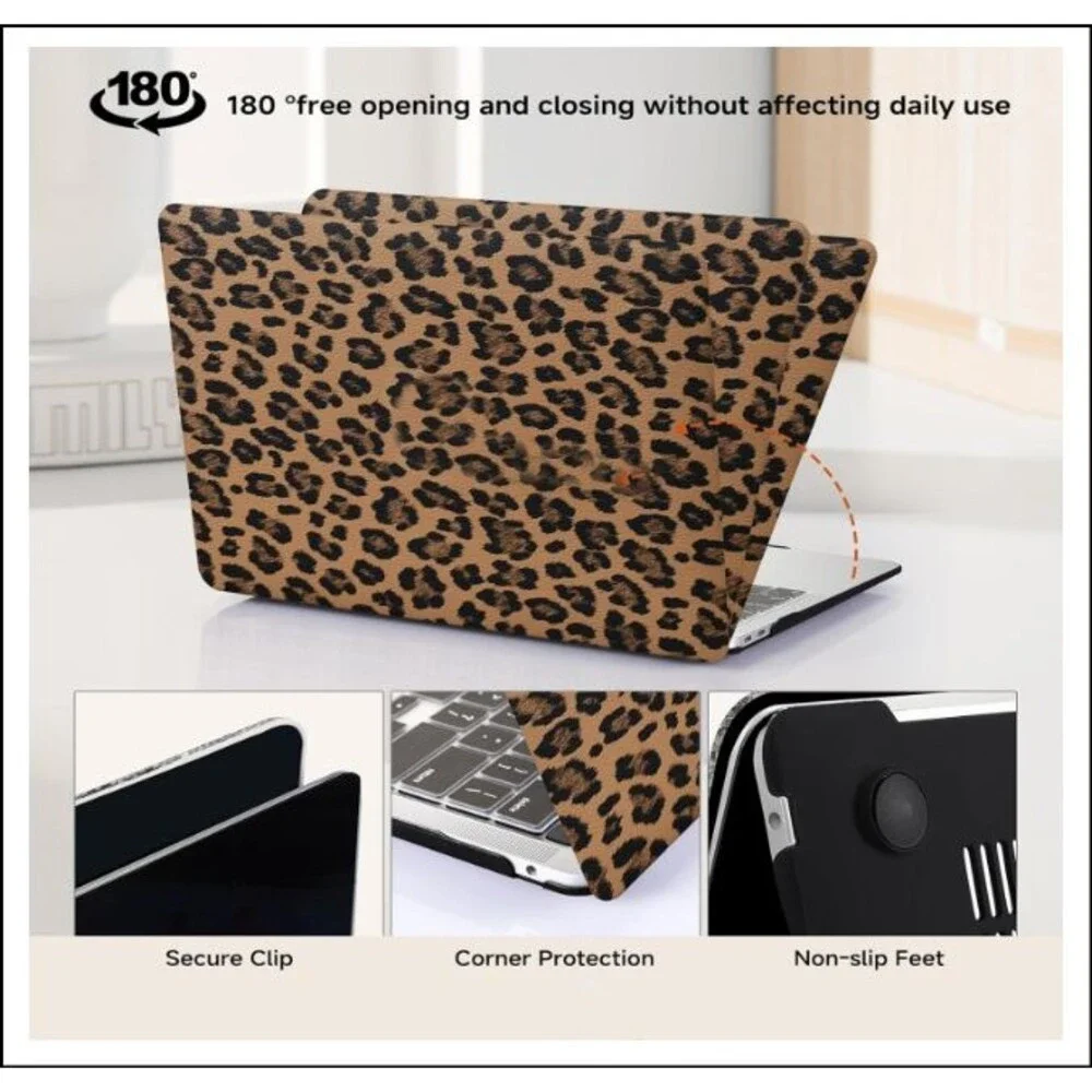 Leather Leopard Print Shell for MacBook Pro 14 in Case 2026-2021 M5 M4 M3 M2 M1